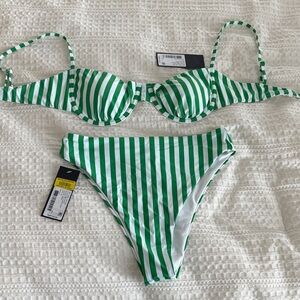 Gianni Bini Green and White Striped Bikini Set